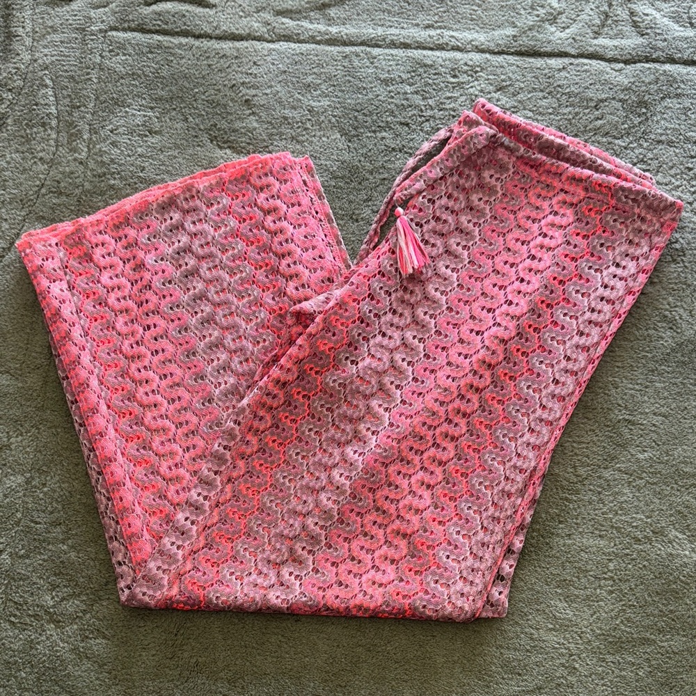 BECCA Pink and Coral Crochet Lace Pants with Drawstring - Festival Wear